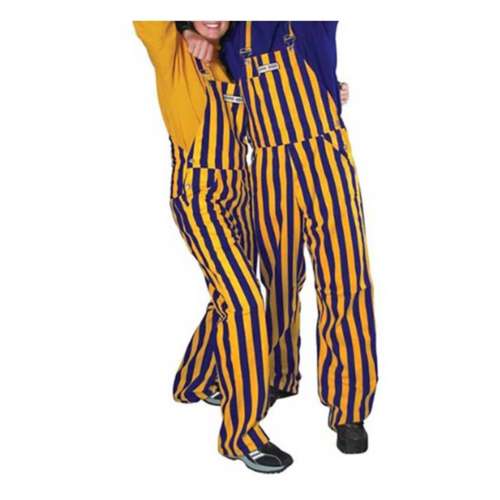 Game Bibs Purple and Gold Striped Overall Bibs