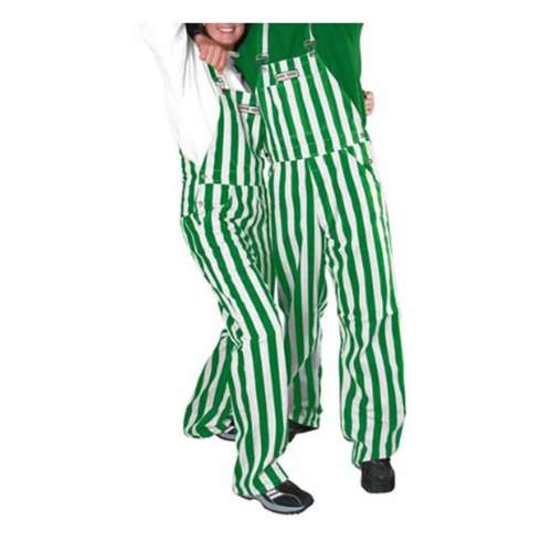 Green and store white striped overalls