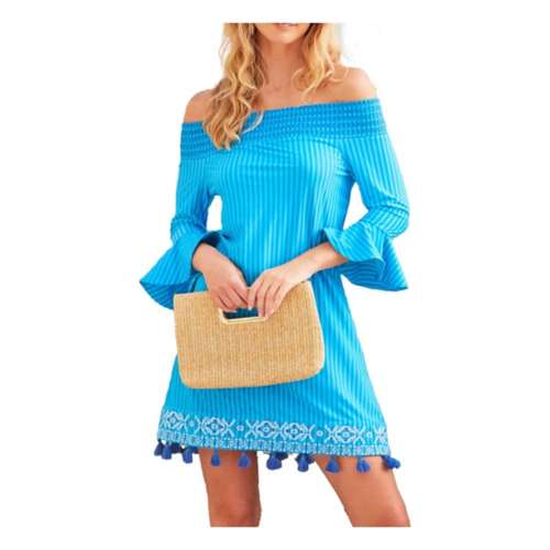 Women's Cabana Life Embroidered Off The Shoulder Dress Swim Cover Up