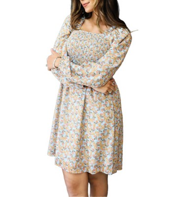 Women's Mikarose The Daphne Long Sleeve Square Neck Babydoll bleu-jean Dress