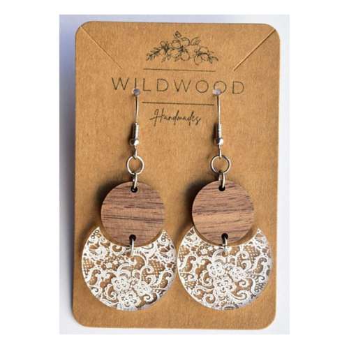 Wildwood Handmades White Lace Acrylic & Wood Earrings
