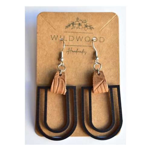 Wildwood Handmades Distressed Black Wood Arch with Leather Loop Earrings