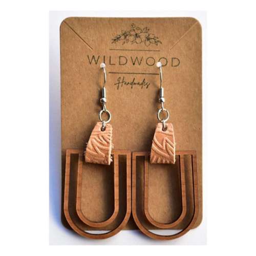 Wildwood Handmades Cherry Wood Arch Leather Loop Earrings