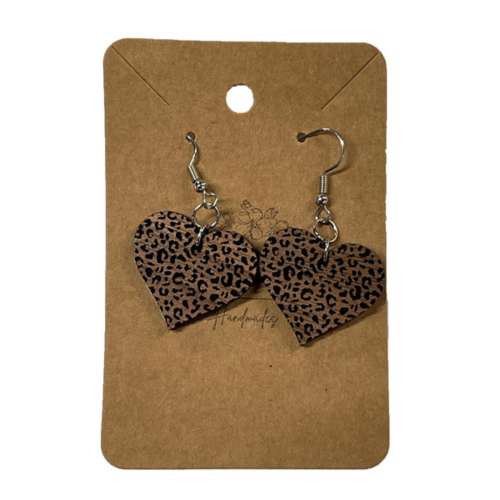 Wildwood Handmades Leopard Printed Wooden Hearts Earrings