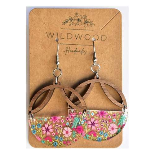 Wildwood Handmades Floral Spring Acrylic with Intricate Wood Arch Earrings