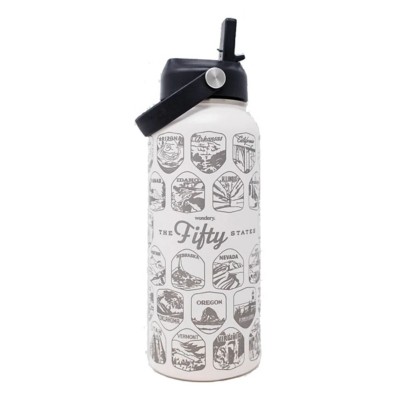 Wondery Parks of The USA Bucket List Water Bottle, White