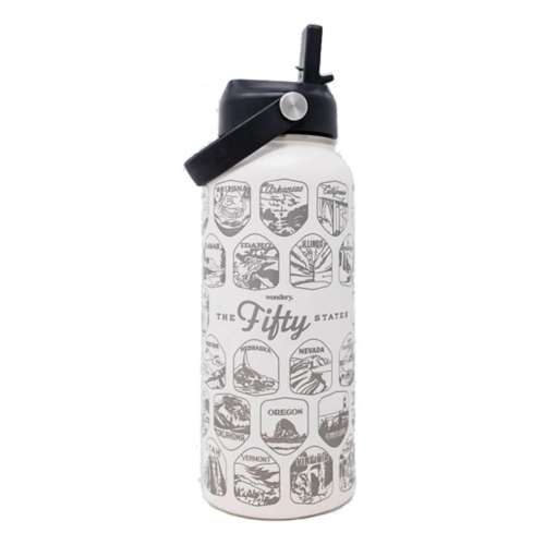 Official Fifty States Bucket List Travel Water Bottle with Waterproof  Stickers and Straw | Cream 32 oz Engraved | Insulated Stainless Steel  Vacuum