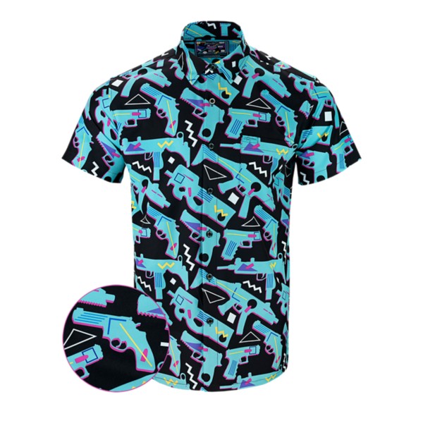 Men’s Retro Rifle The 80 Button Up Shirt 3XLarge Black Teal