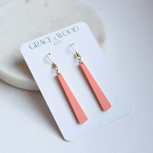Grace & Wood Co. Bright Pastel Coral Skinny Drop Earrings