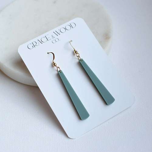 Grace & Wood Co. Dark Sage Green Skinny Drop Earrings