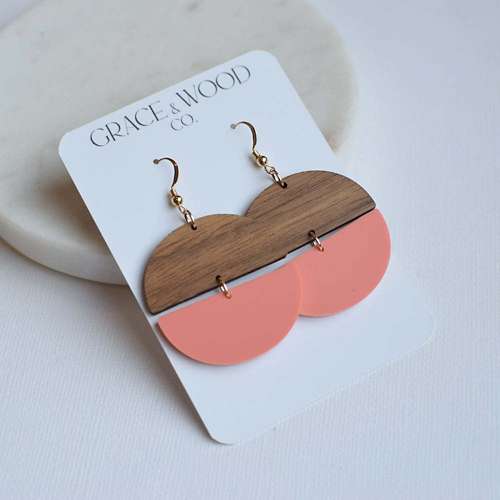 Grace & Wood Co. Bright Pastel Coral Hinged Disc Earrings