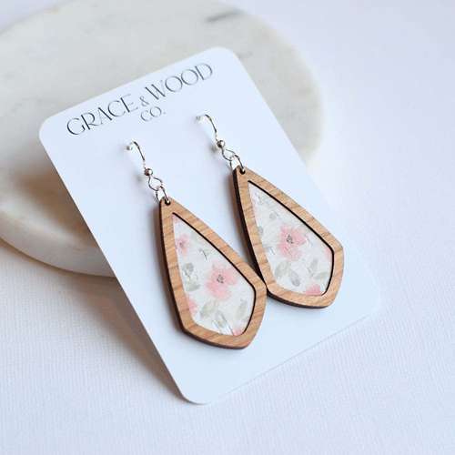 Grace & Wood Co. Peach Peony Wood + Emma Earrings