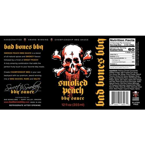 BAD BONES BBQ Smoked Peach BBQ Sauce - 12 fl oz