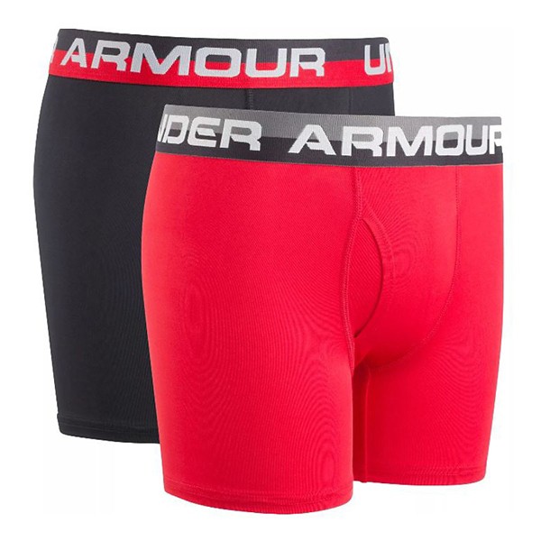 Boys' Under Armour Performance Boxer Briefs Underwear 2 Pack Small Red/Black