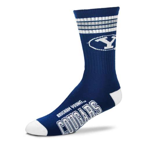 For Bare Feet BYU Cougars 4 Stripe Deuce Crew Socks