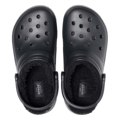 black fluffy crocs