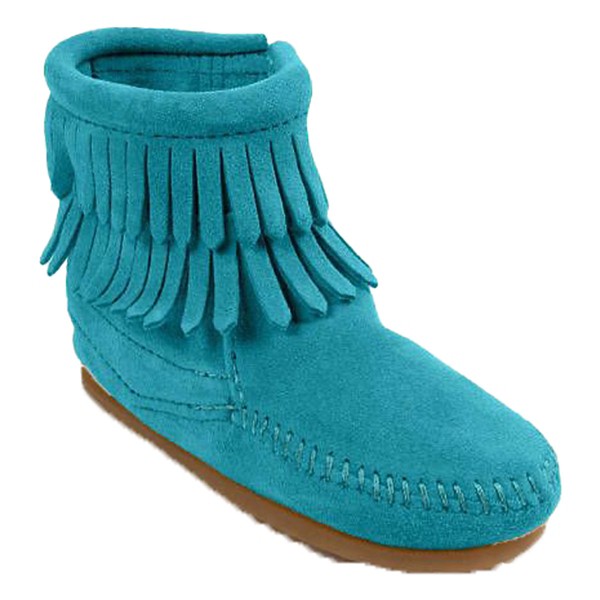 Minnetonka Double Fringe Side Zip Western Boots Toddler 8T Turquoise