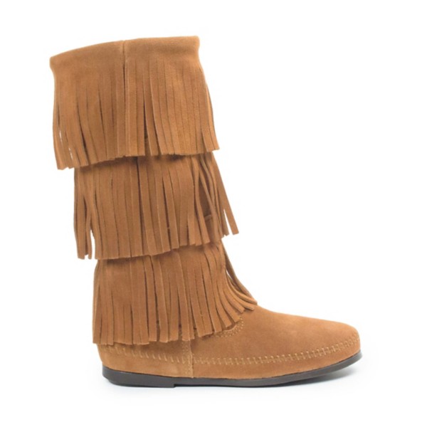 Women’s Minnetonka 3 Layer Fringe Western Boots 11 Taupe