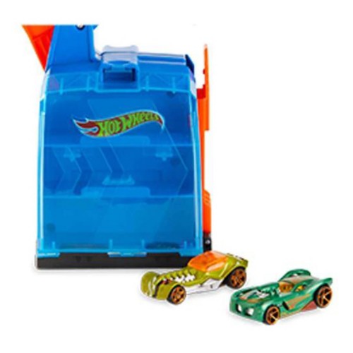 Hot wheels track builder display launcher with 2 vehicles online