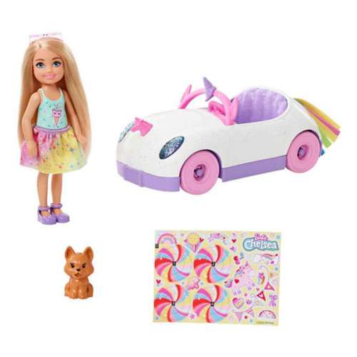 Barbie Club Chelsea Doll with Unicorn Car and Puppy Set