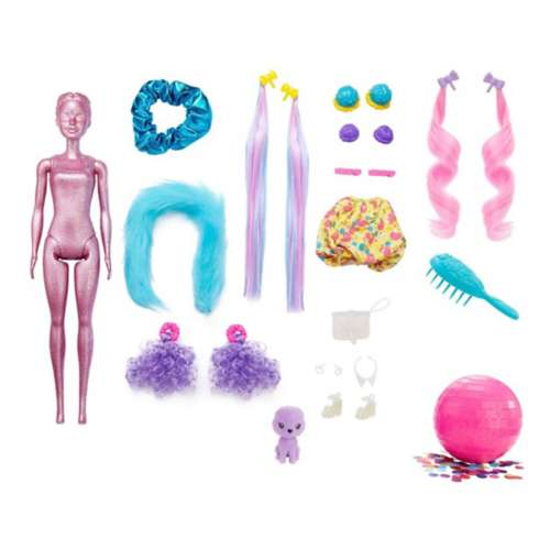 Barbie Color Reveal Glitter Hair Swaps Doll and 25 Surprises Set