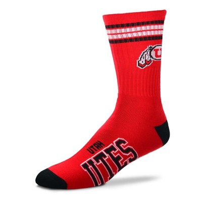 For Bare Feet Utah Utes 4 Stripe Deuce Crew Socks