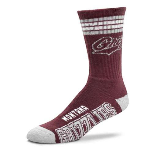 For Bare Feet Kids' Montana Grizzlies 4 Stripe Deuce Crew Socks