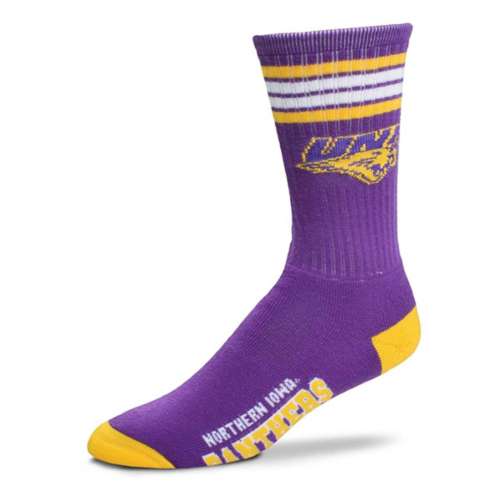 For Bare Feet Kids' Northern Iowa Panthers 4 Stripe Deuce Crew Socks