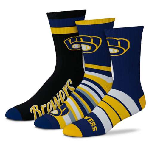 For Bare Feet Milwaukee Brewers 3pk Team Batch Socks