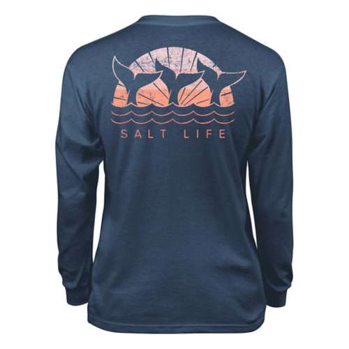 Kids' Salt Life Sunset Whales Long Sleeve T-Shirt Large Washed Navy