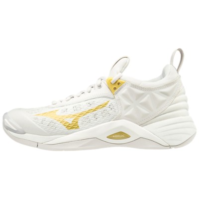 white and gold volleyball shoes
