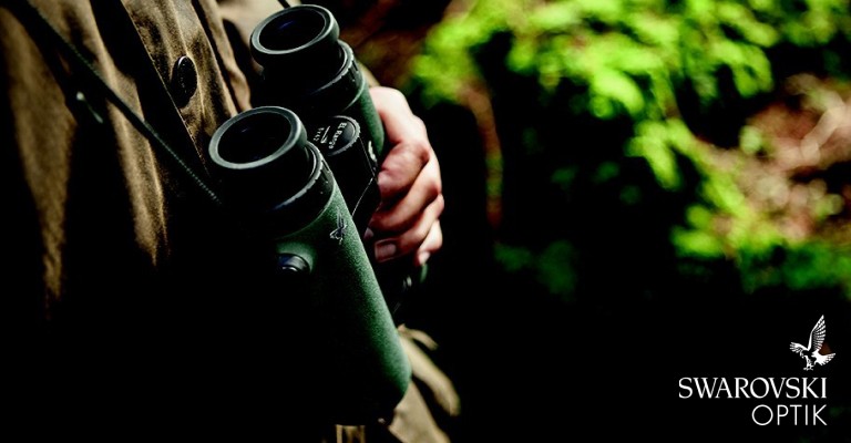 a hunter holding a swarovski binocular 