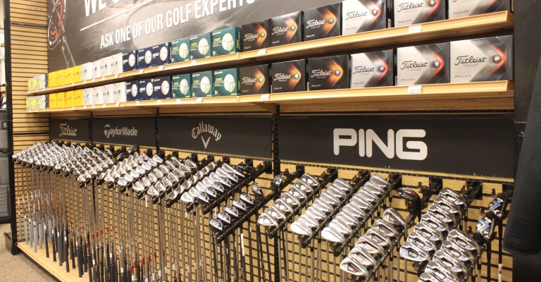 golf clubs on display