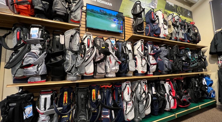 golf bags on display