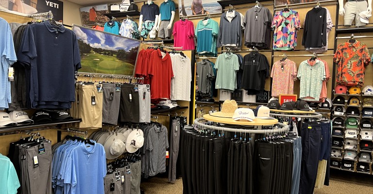 golf clothing on display