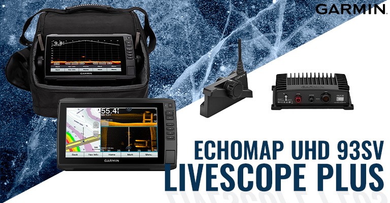 Garmin ECHOMAP UHD 93SV LiveScope Plus LVS34 Lithium Bundle Fish