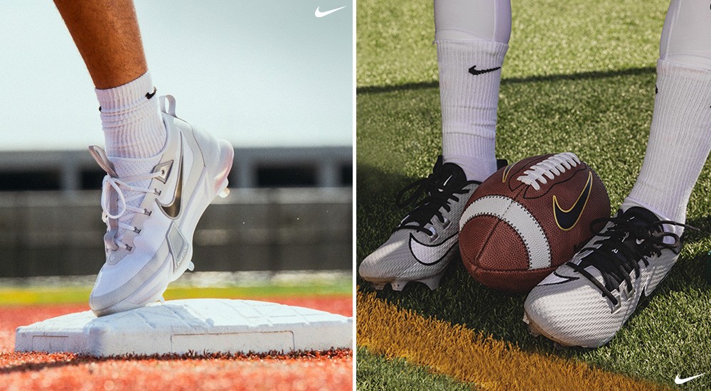 a player wearing nike baseball cleats during practice