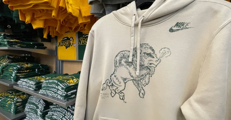 a bison sweatshirt and tshirt at the moorhead scheels fan shop