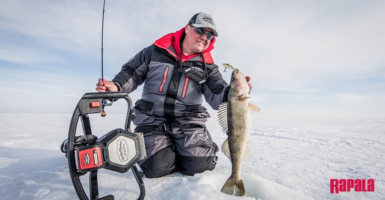 A fisherman using a braided ice fishing line