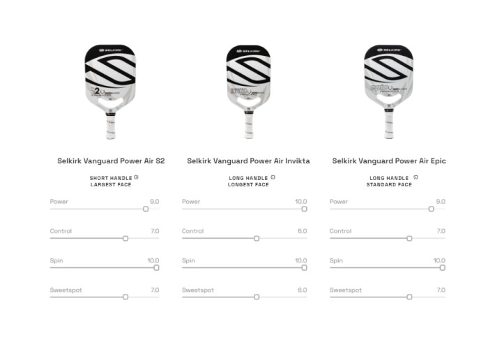 Selkirk Power Air Pickleball Paddle Shape Comparison Graphic