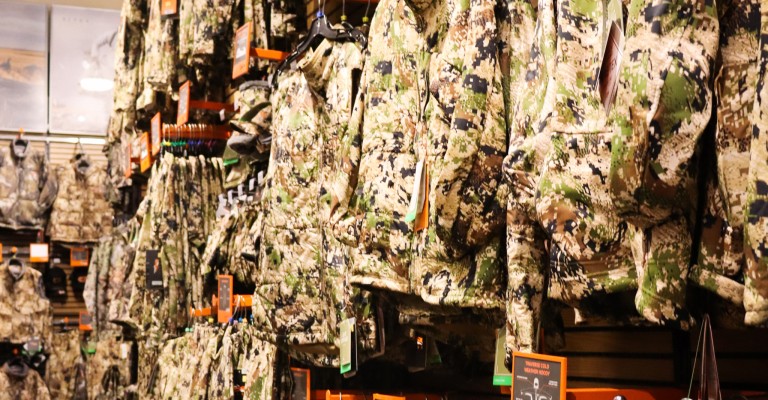 Hunting clothing on display