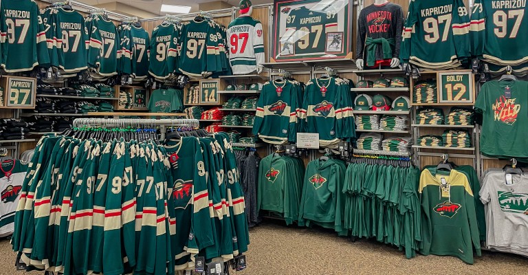 the minnesota wild jersey wall at eden prairie scheels