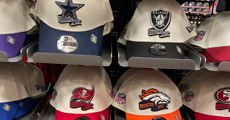 nfl hats featuring different teams like dallas cowboys and broncos