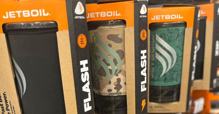 a variety of jetboil gear at a scheels store