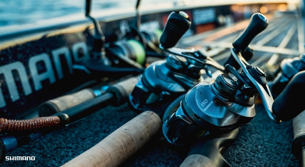 a variety of baitcasting reels on rods