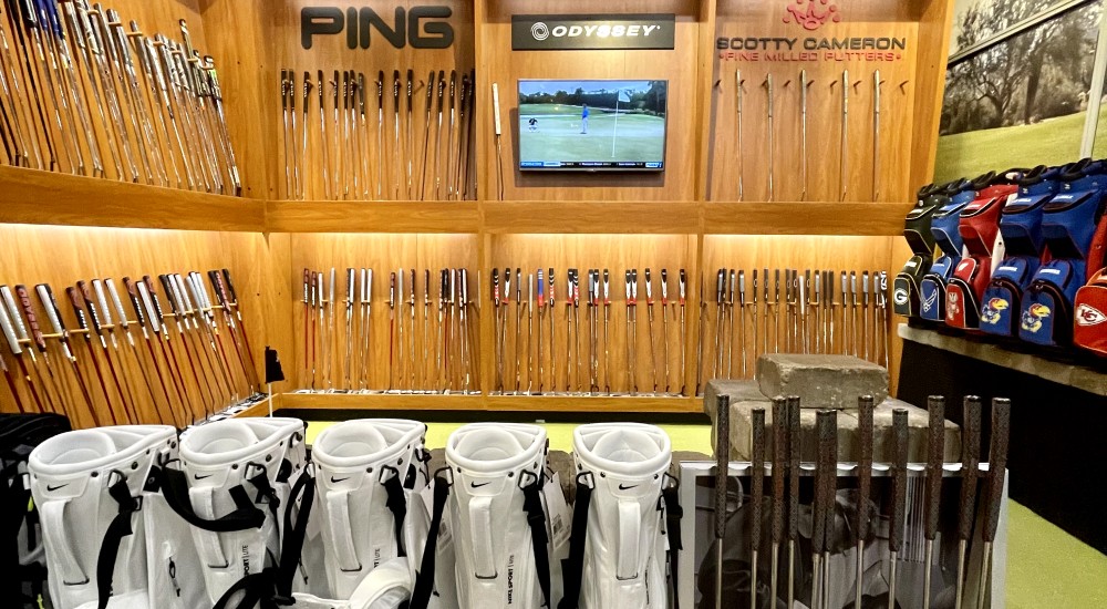 a variety of products within a golf shop at scheels