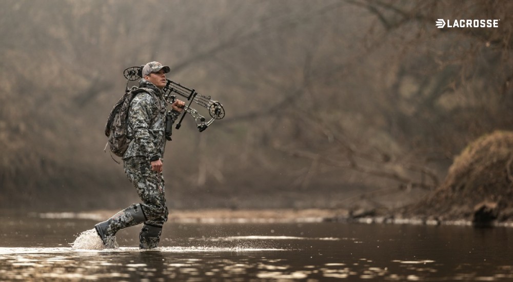 man who is walking in water wearing lacrosse hunting boots
