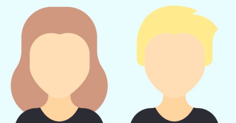 a male and female cartoon displaying heart-shaped faces type