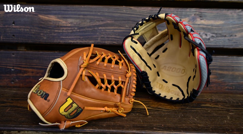 a popular wilson baseball glove front and back view