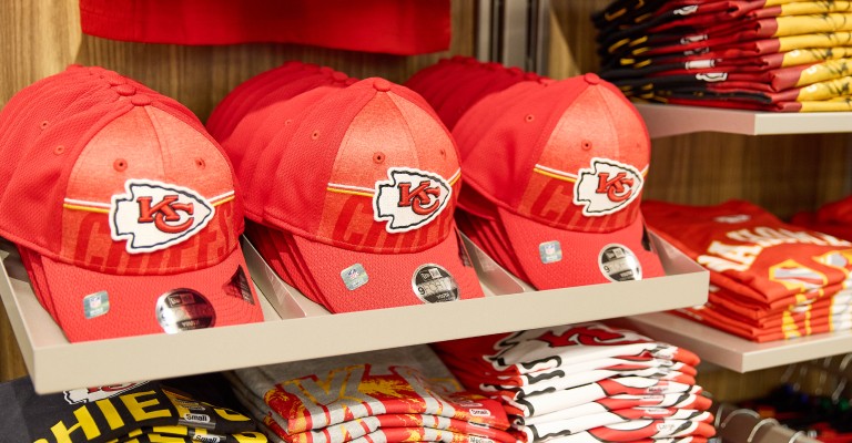 Kansas City Chiefs Hats on display